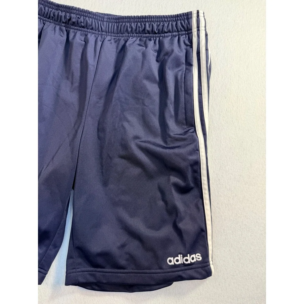 Adidas Mens Navy Blue White Triple Stripe Athletic Gym Shorts Pockets Medium